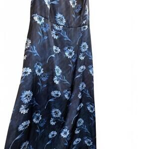 Vintage 90s Romantic Blue floral silk like long Slip maxi dress.